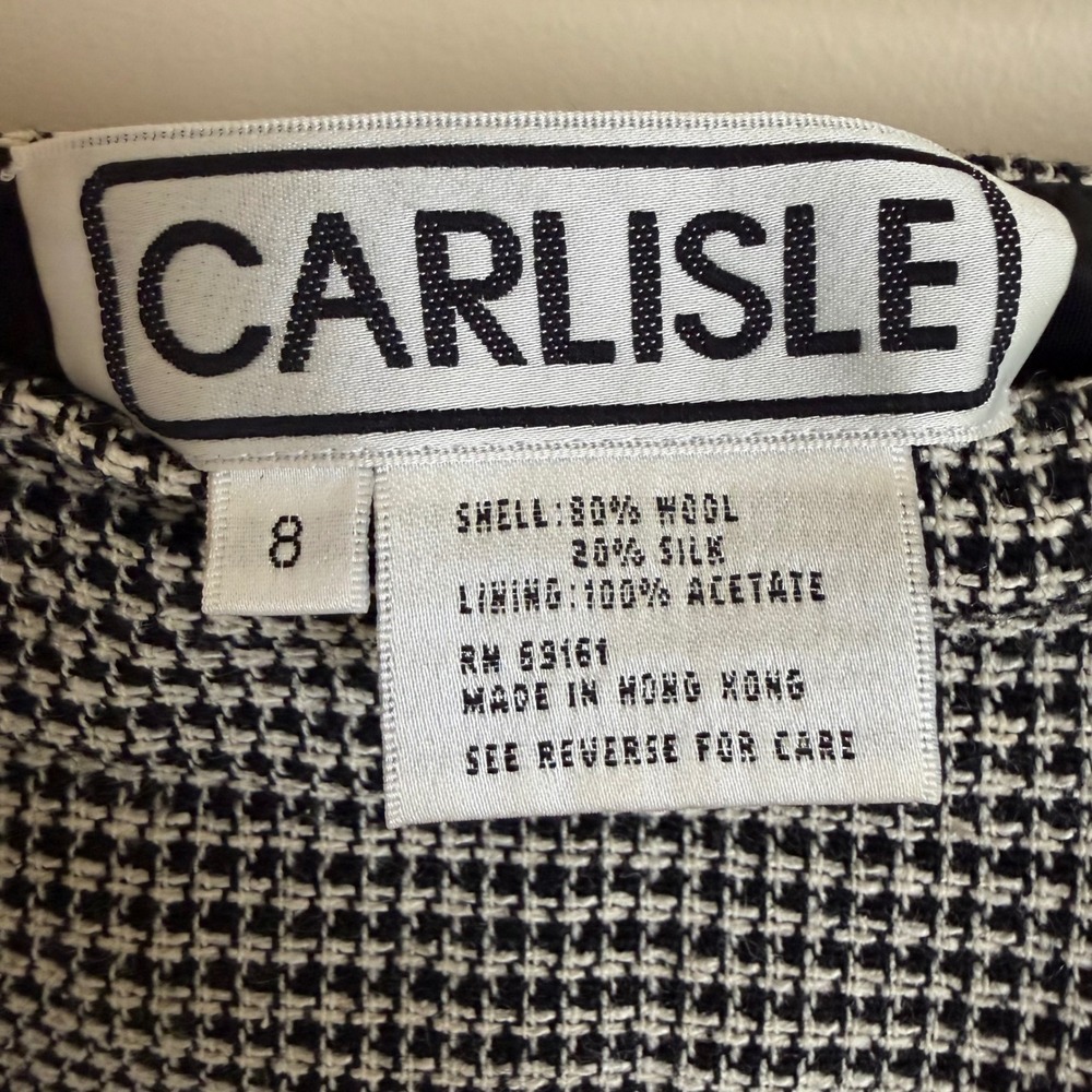 CARLISLE Houndstooth Ruffle Hem Pencil Skirt Wool Silk Blend Black White Size 8 - Picture 3 of 9